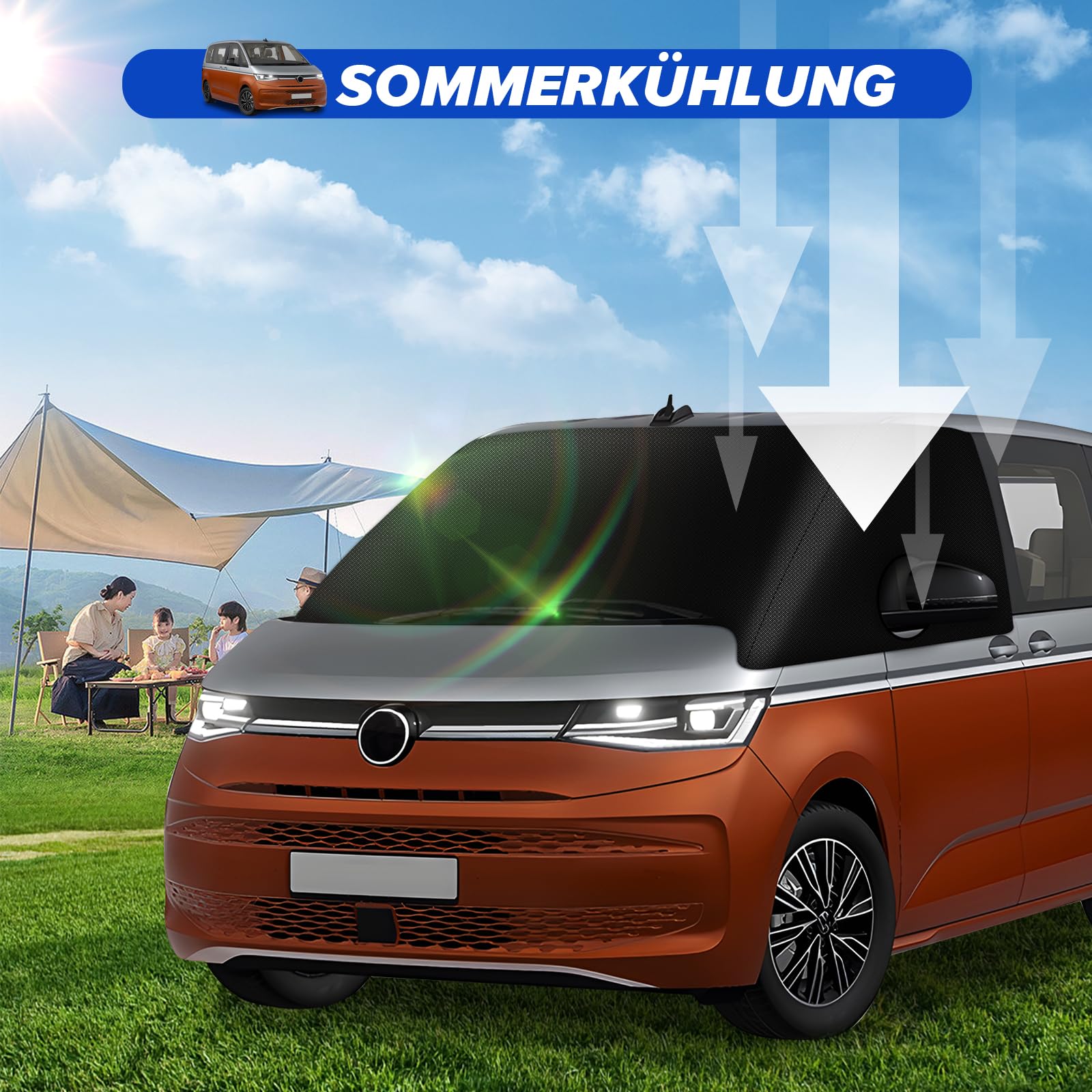 MaxAwe für VW T7 2021-2024 Auto Windschutzscheiben Abdeckung, 600D Wasserdicht Sonnenschutz Frontscheibe Thermomatten, Blackout Anti-UV/Frost/Ice/Staub Wrap Cover