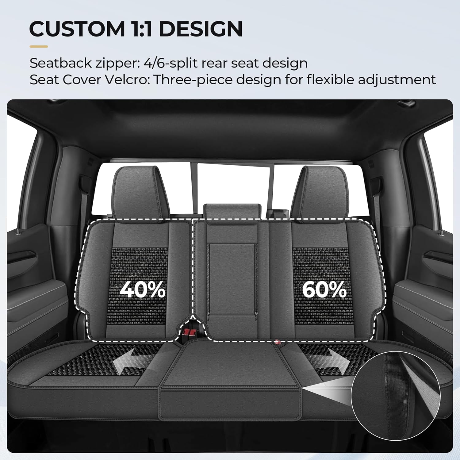 Seat Covers Fit for Chevy Silverado GMC Sierra 2007-2025 2026 1500 2500HD 3500HD Trail Boss Z71 Crew Double Extended Cab Full Set Truck Leather Car Seat Covers(5 Seats,Black&Grey)