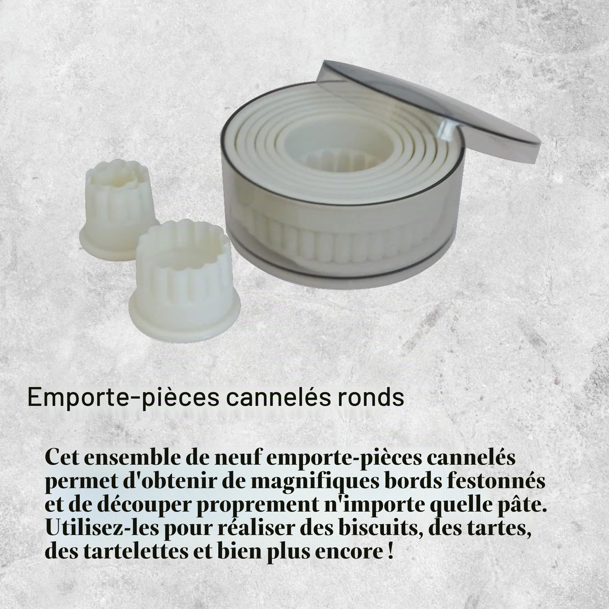 DE BUYER DŽcoupoir Plastique Rond cannelŽ 2 ˆ 10 cm Assortis x 9, Ivoire