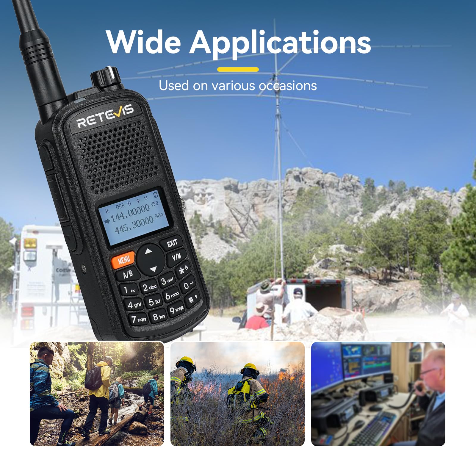 Retevis A61 Radios Amateurs, Radio Double Bande, Talkies Walkies Etanches IP67, Bande 2 m/70 cm/FM/AM, Batterie 2200 mAh, Sub PTT, Radios Bidirectionnelles de Chargement USB-C (2 Pièces)