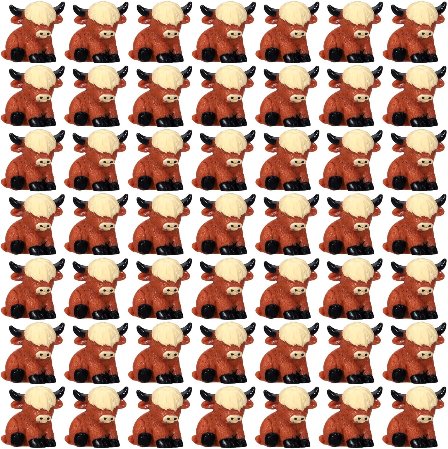 Suzile 50 Pcs Mini Highland Cow Figurine Cute Highland Cow Statues Highland Cow Decor Handmade Resin Cow Sculpture Ornament for Decorations Home Bathroom Kitchen Garden Office Desk (Classic Style)