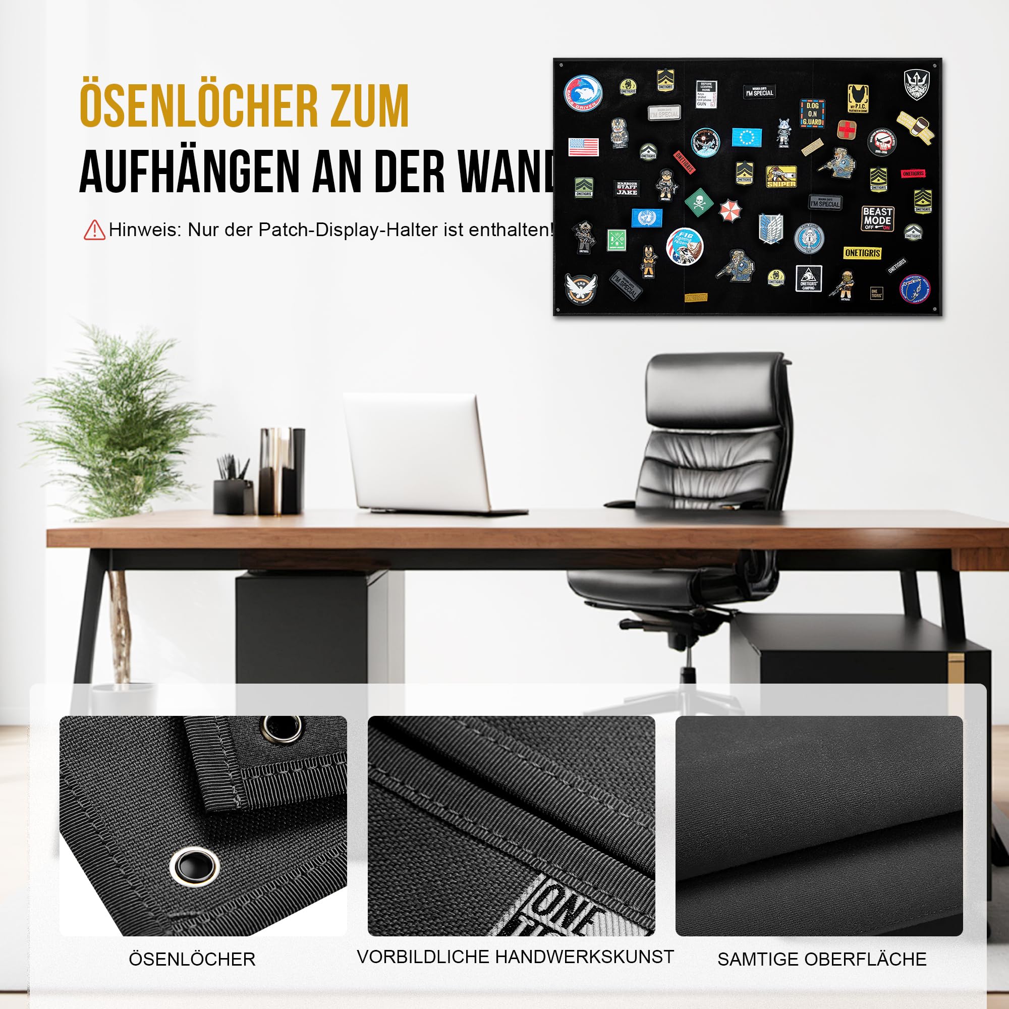 OneTigris Taktische Patch Wand, Flauschmatte für Patches, Namensbänder & ID-Tags – Wandhalterung für Sammler, Größe L: 109 x 70 cm/M: 45 x 58 cm
