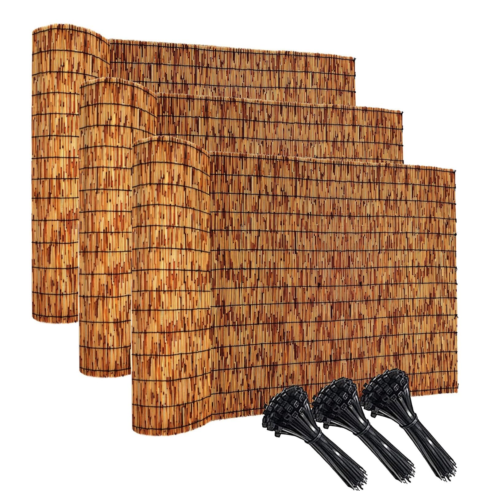 Rollo Cañizo Ocultación Exterior de Caña Natural y Bambú 1.2x5m, Valla Jardín Exterior, Cerramiento Terraza, Pantalla Privacidad, Resistente(Marrón,1.20mx5.0mx3pack)
