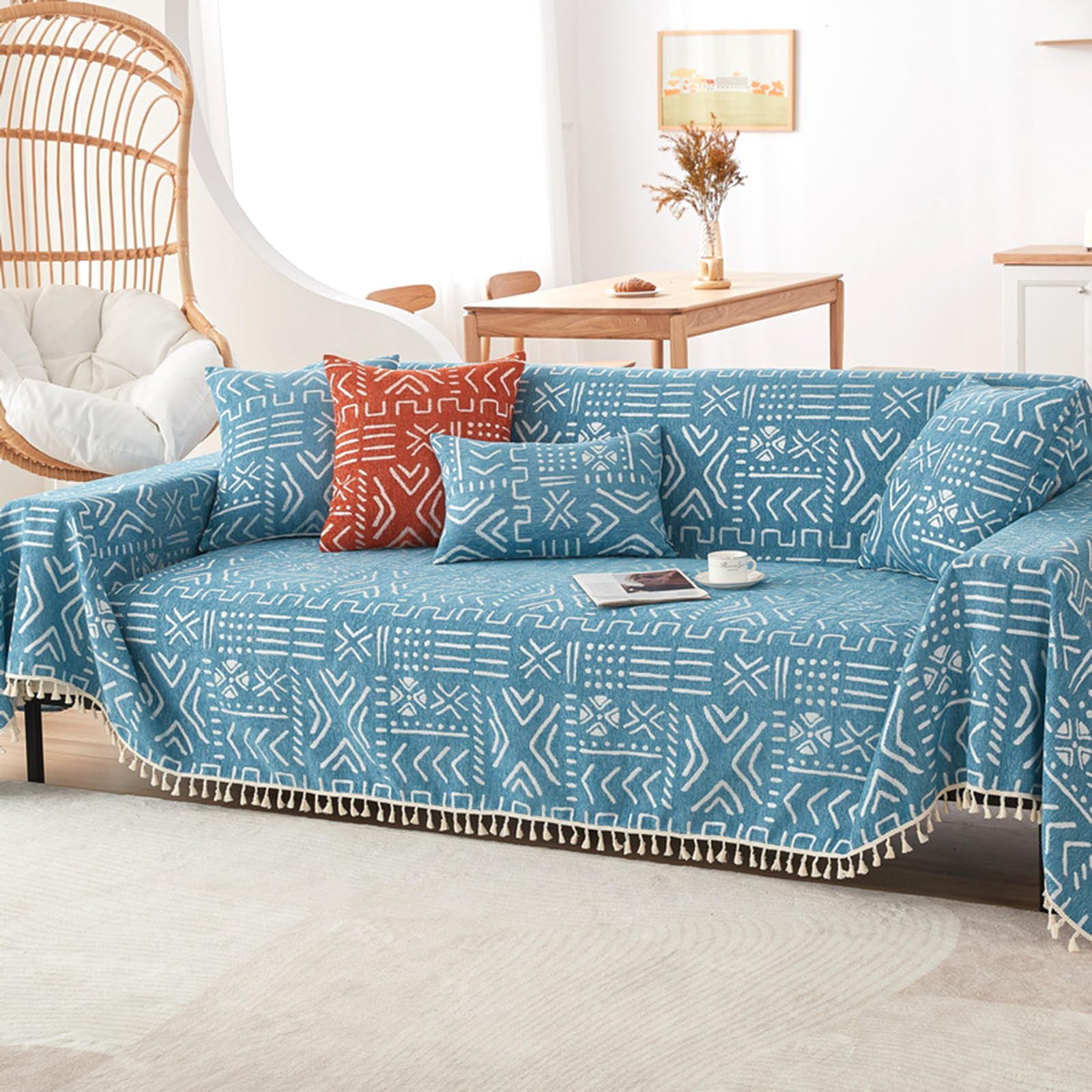 A/B RéVersible Housse De Canapé d'angle 1 2 3 4 Places Couvre Jeté De Canapé en Chenille Forme De L/U Rebel Cat Serviette De Canapé Multifonction Couverture pour Camping Plage(180X200cm,Blue)