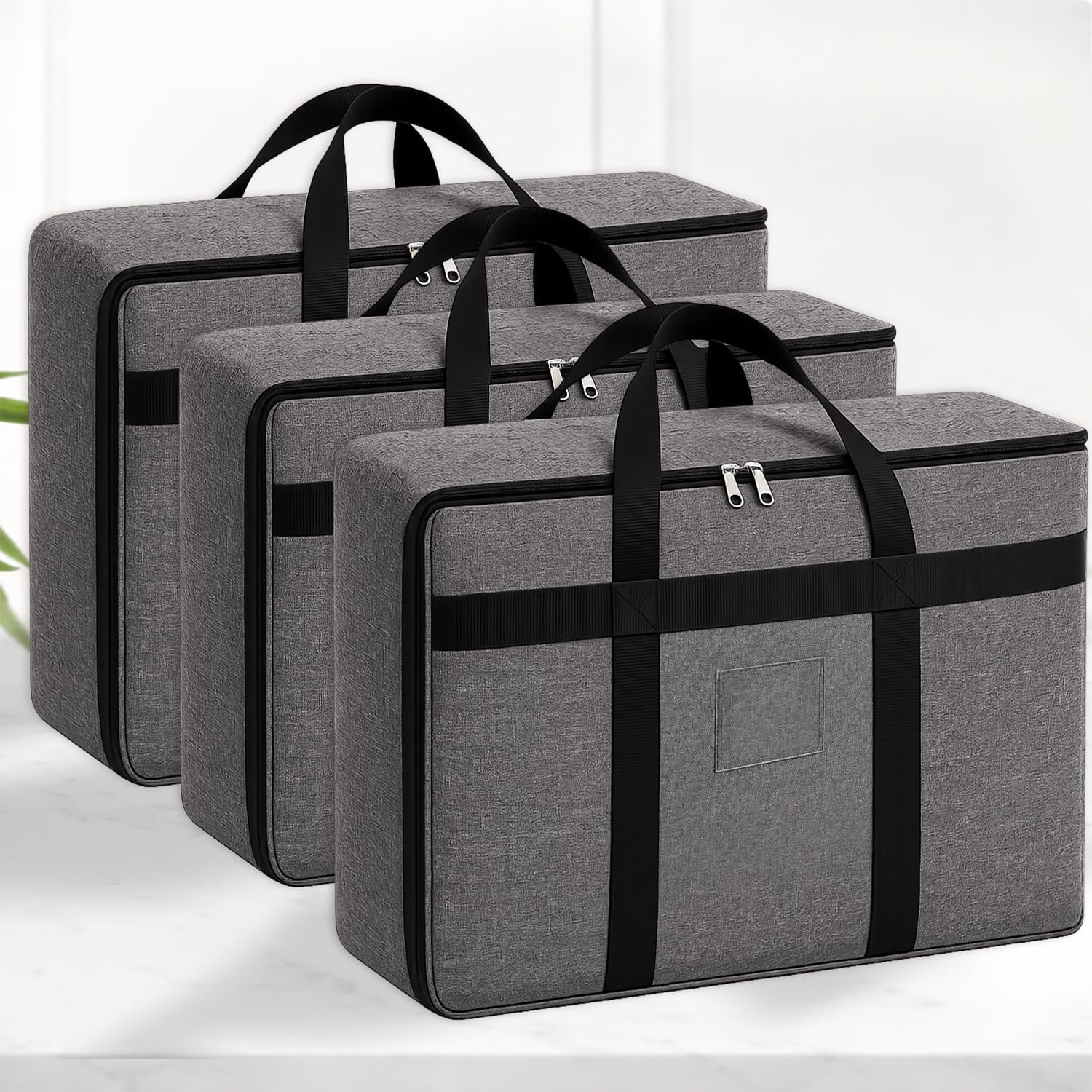 SITTELLA 3 Pack Large Foldable Storage Bags 79 L | Fabric Storage Organizer Box with Zip | Blanket, Quilt & Household Item Storage | Space Saving Storage Container | Grey