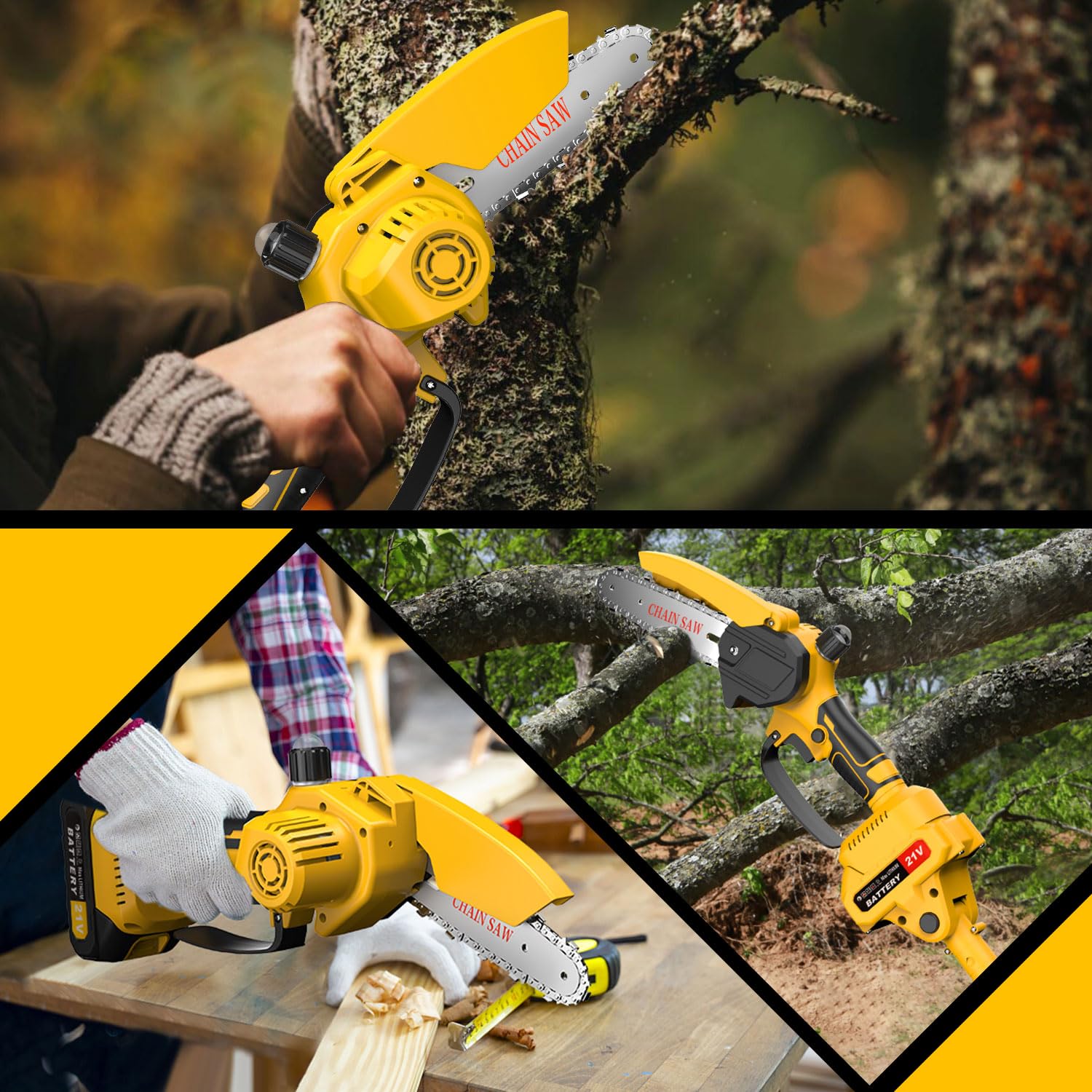 2 in 1 Motosega Telescopica & Mini motosega a Batteria 6 pollisi, Potatore Elettrico con Manico Telescopico Tanica per Olio Sega per Rami a 2Batteries 2000mAh, Adatta per Giardino, Cortile e Fattoria