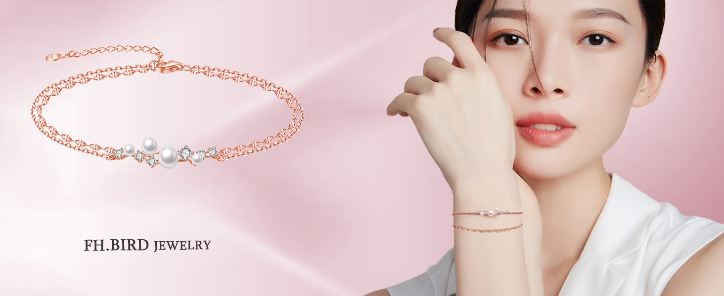 Amazon | FH.bird パール ブレスレット レディース シルバー925 ピンク 