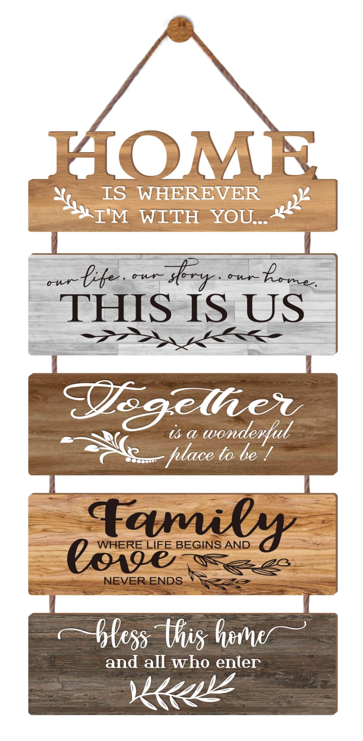 Wooden Collage Panels Home Affirmations Wall Sign- Wall Plaques for Living Room Bedroom Dining Room Bathroom - Multicolor