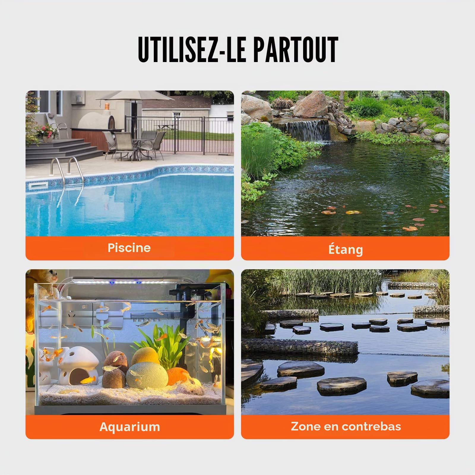 VEVOR Pompe utilitaire, 320 W, pompe à eau submersible portable, 6000 L/H de haut débit, hauteur de levage 7 m, avec cordon d'alimentation 3 m pour drainer l'eau de la piscine, du jardin, du sous-sol