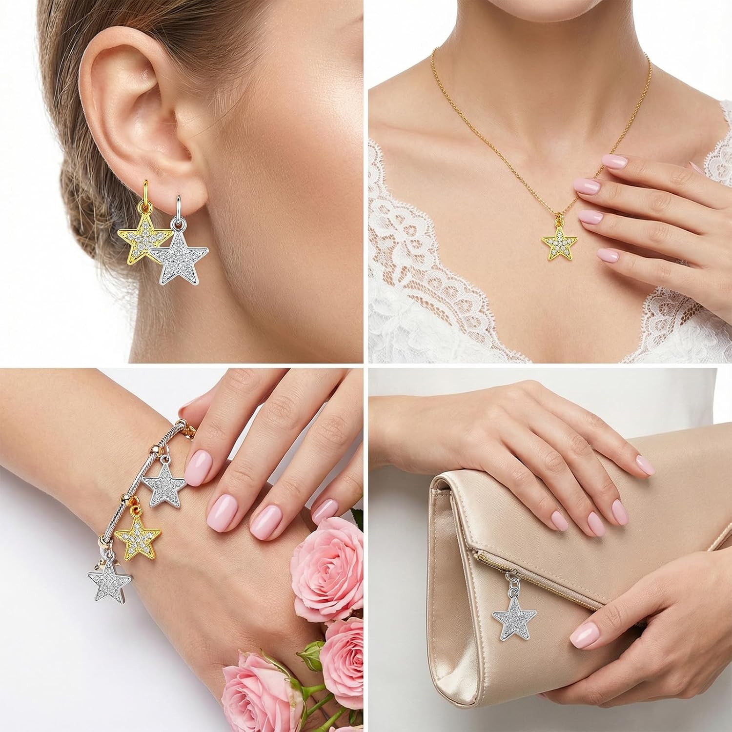 20 Pcs Cubic Zirconia Star Charms Gold/Silver Charms for Jewelry Making, Star Pendants Sparkling Pendants for Bracelet Necklace Earring Making DIY Crafts - Image 7