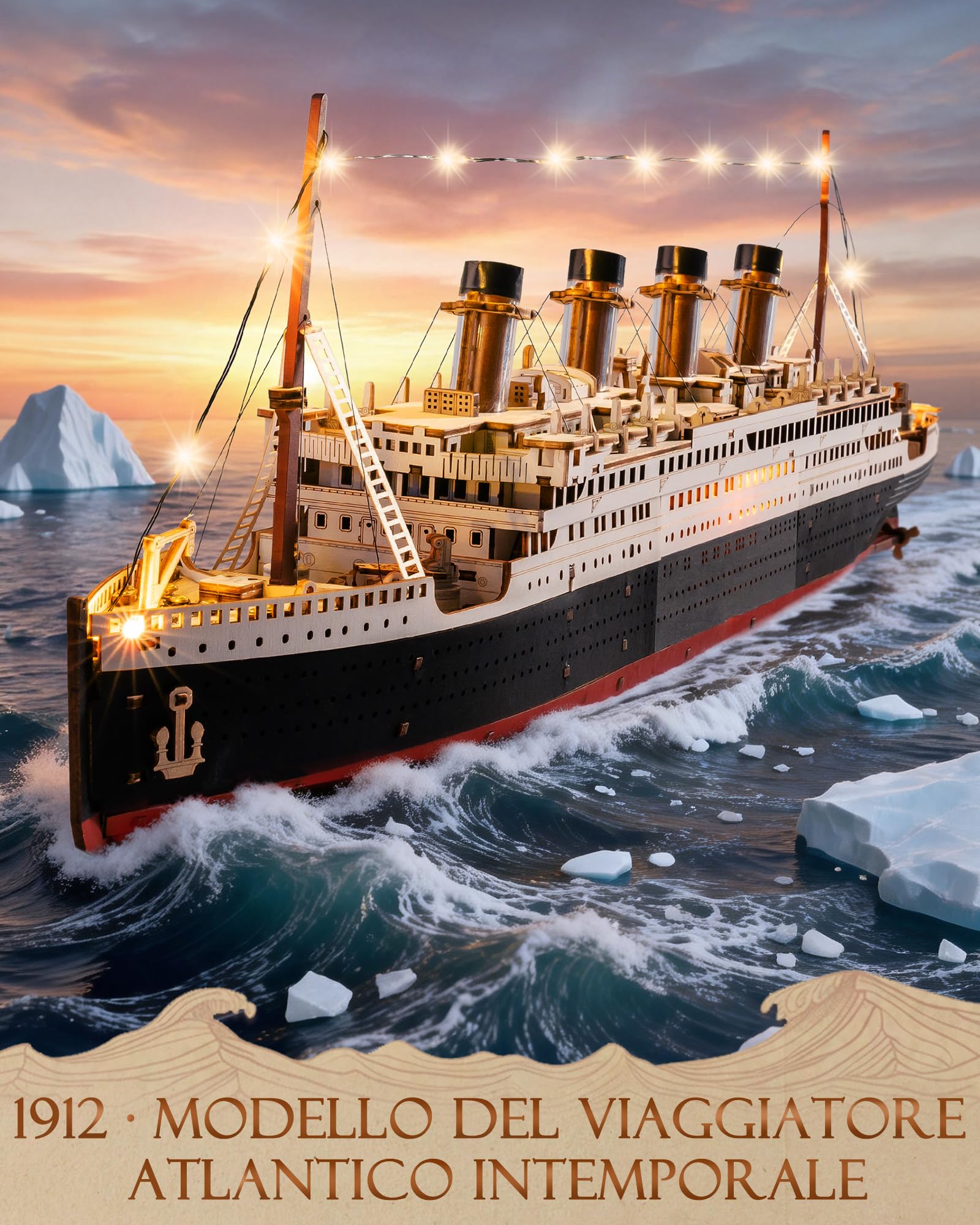 Rolife Puzzle 3D in Legno Modello di Nave Titanic - Kit di Costruzione a Incastro da 433 Pezzi, Decorazione per la Casa da Collezione, Artigiani e Appassionati di Storia