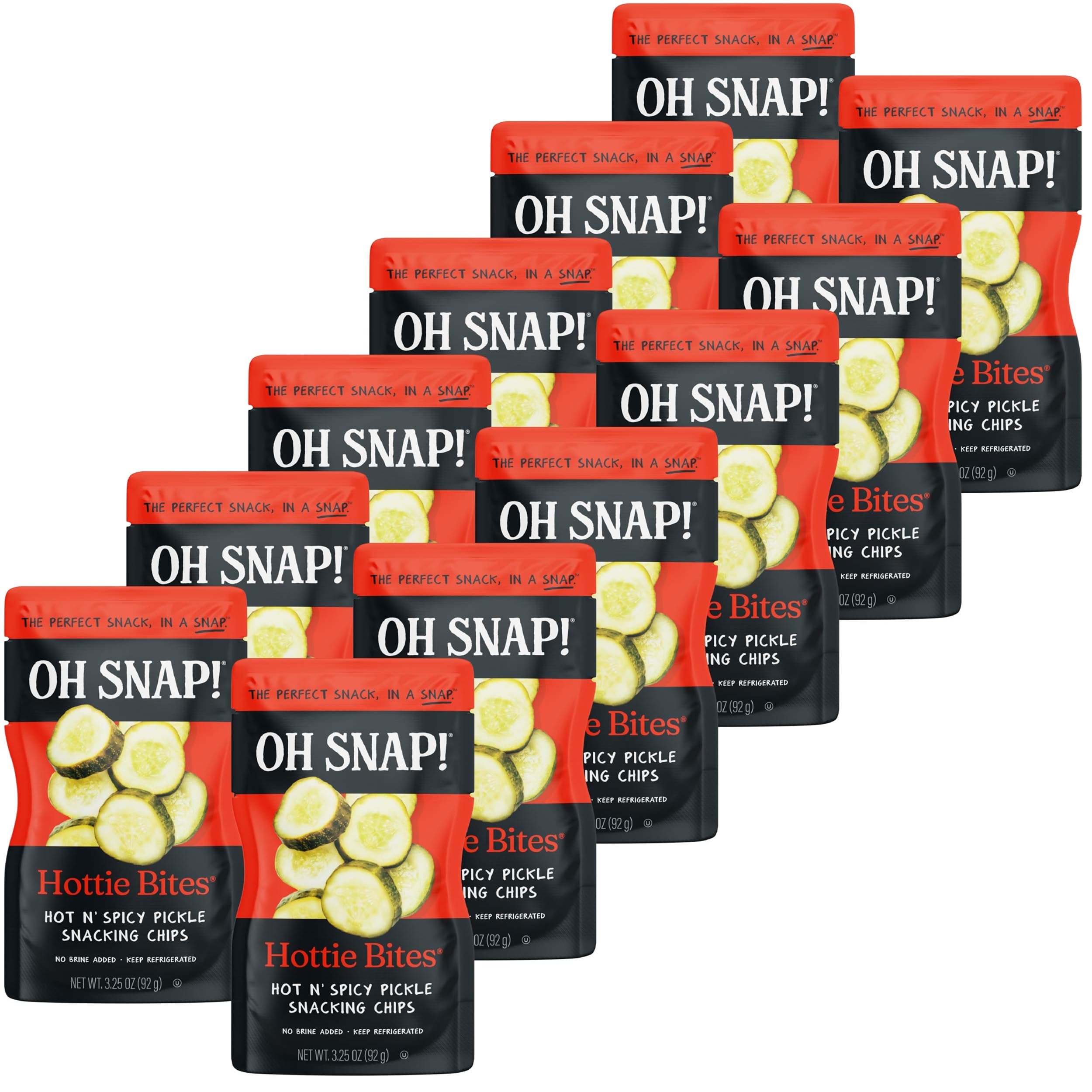 OH SNAP! | Hottie Bites (12 Pack) | Hot N' Spicy Pickle Snacking Cuts | Fresh Packed Ready To Eat Spicy Pickle Bites | Gluten-Free, Fat-Free, Made With Non-GMO Veggies - Delicious & Healthy Snack