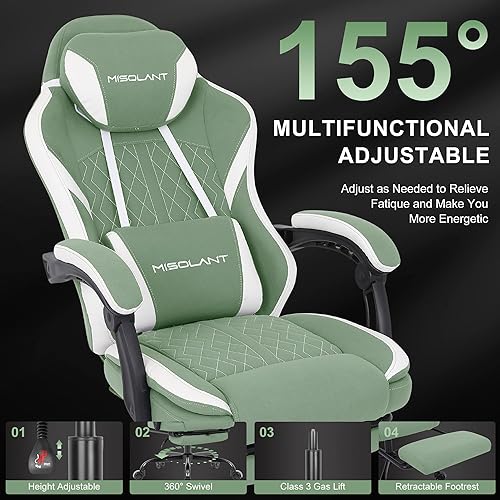 Miniatura 5 de Misolant Gaming Chair, Fabric Gamer Chair with footrest for Adults, High Back Ergonomic Computer Game Chair with Adjustable Headrest and Massage