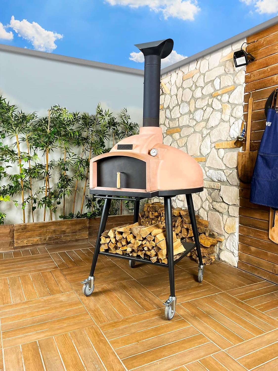 Tashoven Outdoor Wood Fired Large Brown Clay Pizza Oven