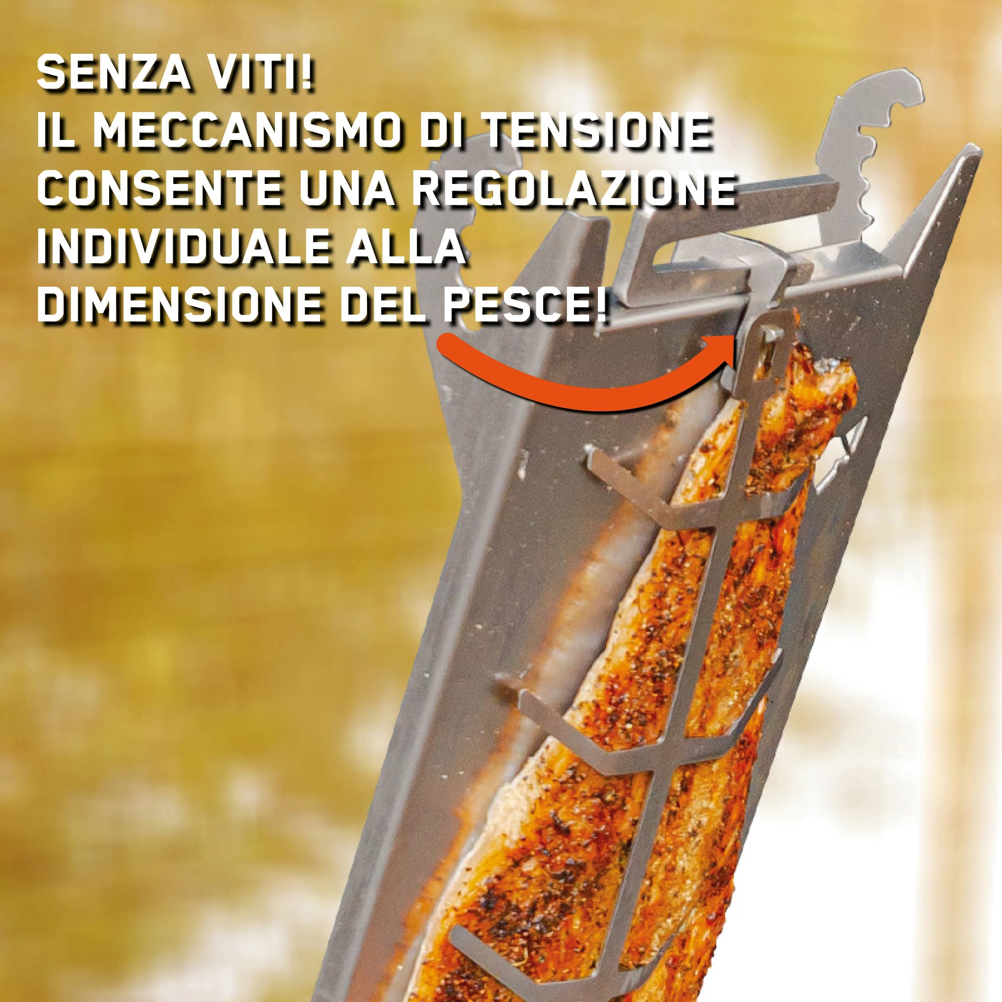 FENNEK Supporto per Salmone in Acciaio Inox per braciere e Barbecue a Sfera, con Speciale meccanismo di serraggio, Perfetta Alternativa al Tagliere per Salmone di Fiamma, Made in Germany