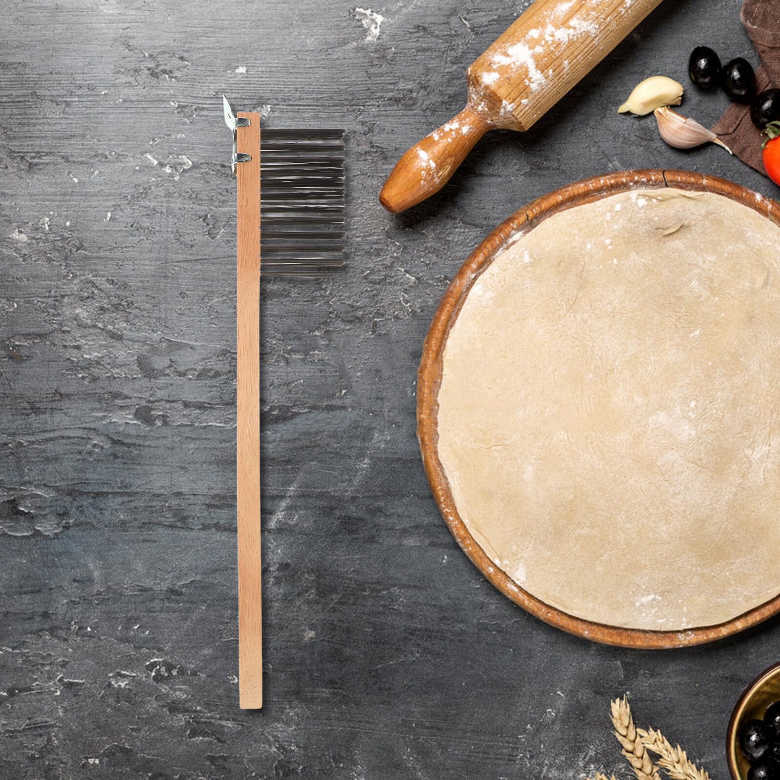 Cepillo para Limpiar Hornos y Parrillas de Pizza con Mango de Madera Ergonómico Cepillo de Alambre Desmontable para Horno y Barbacoa Beige Herramienta Resistente para Limpieza