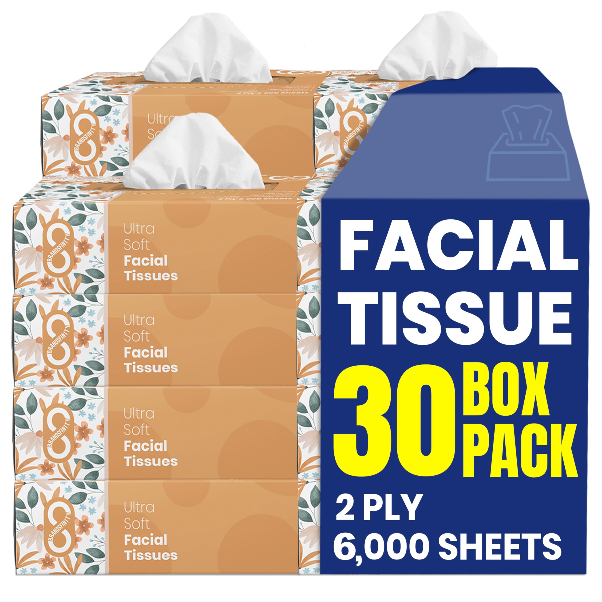 2 Ply Facial Tissue - Total 6000 Sheets - Pack of 30 Cartons - Bulk Pack