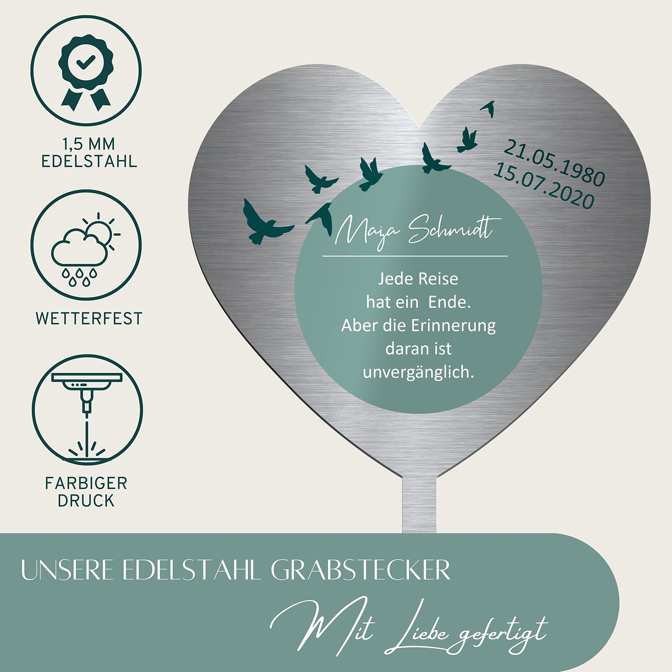 Edelstahl Grabstecker Mond & Sterne - Blumenstecker Metall | Personalisiertes Sternenkind Andenken - Sternenkinder Grabschmuck wetterfest | persönliche Friedhof Grab Kindergrab Deko (Personalisierbar)
