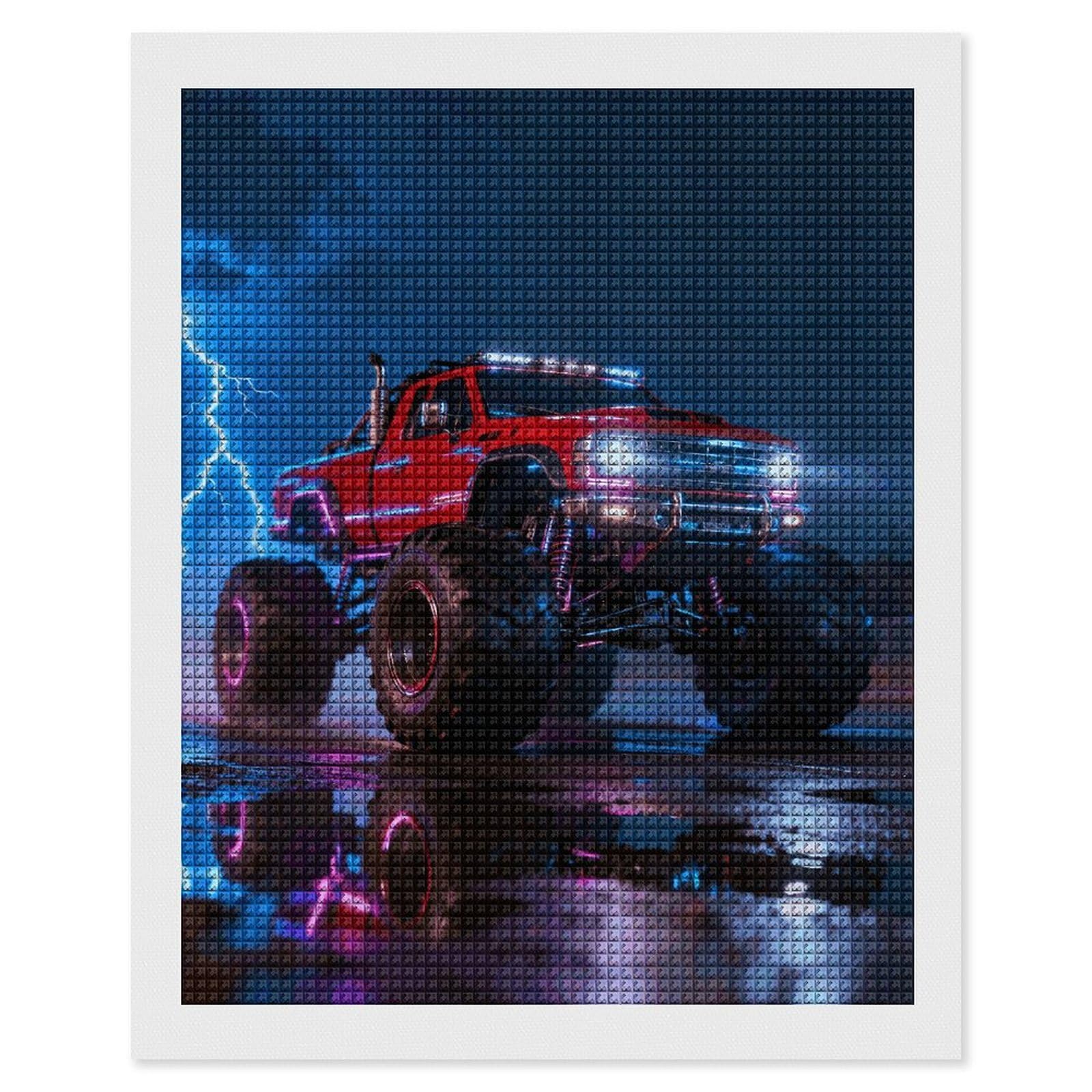 Monster Red Truck Lightning Roar Diamond Painting Kits for Adults Beginners 16x20 Full Drill Diamond Art with DIY Tools Square 5D Diamonds Dots Crafts Gem Art Paint by Diamonds for Home Wall Decor R