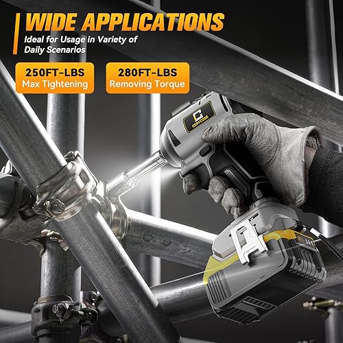 Miniatura 4 de Llave de impacto inalámbrica de 12 pulgada, anillo de cerdo compatible con batería Dewalt de 20 V, par máximo de 250 pies libras (338 N.m), motor de