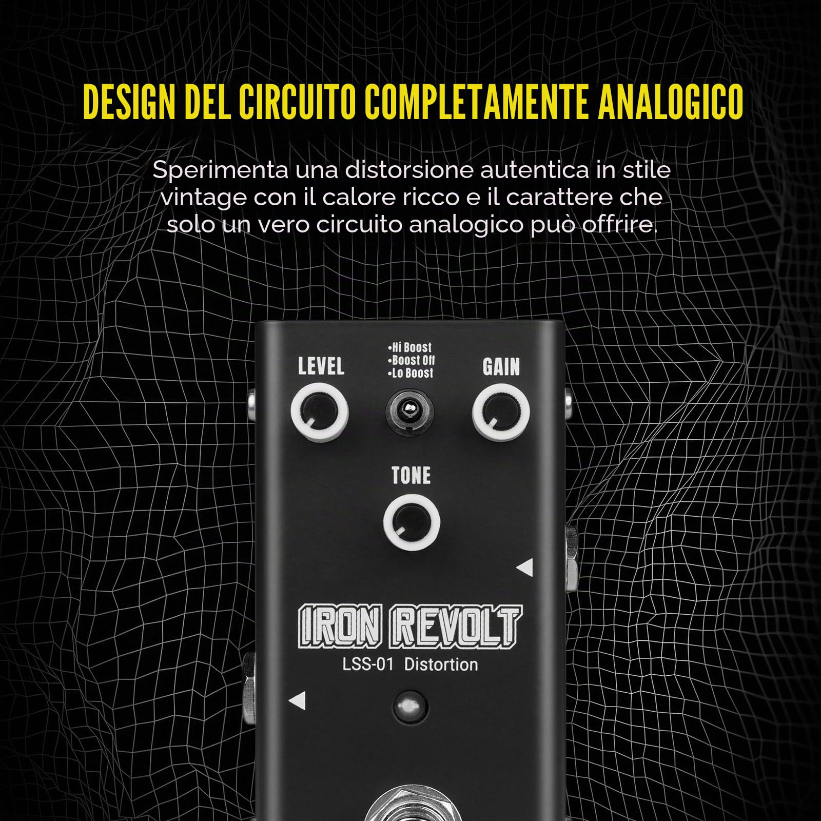 Pedale di distorsione per chitarra - Circuito completamente analogico con 3 toni di distorsione, True Bypass, dimensioni compatte per chitarristi IRON REVOLT (Distortion)