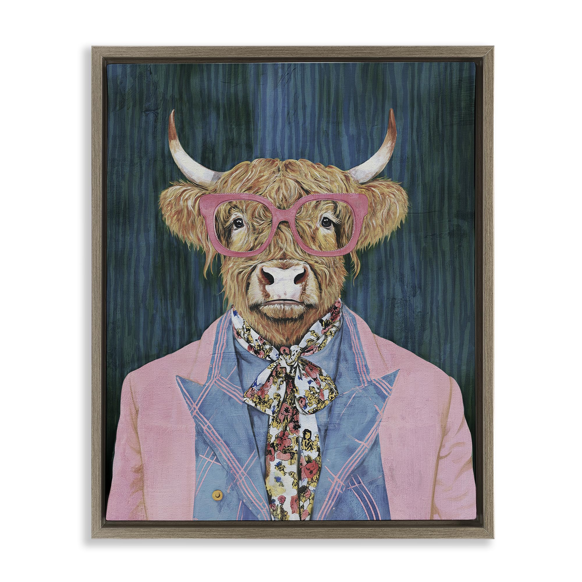 Stupell Industries 'Gentle Bull Portrait', Floating Frame Canvas Art, Brown, 17 x 21 Inches, Easy to Hang and Sturdy, Made in USA, by Svetlana Aleynikova