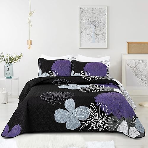 Miniatura 22 de Anibedding Juego de Edredón de Tamaño Completo con Estampado Floral Verde - 3 Piezas Colcha Coverlet Elegante Colcha Bohemia con 2 Fundas de