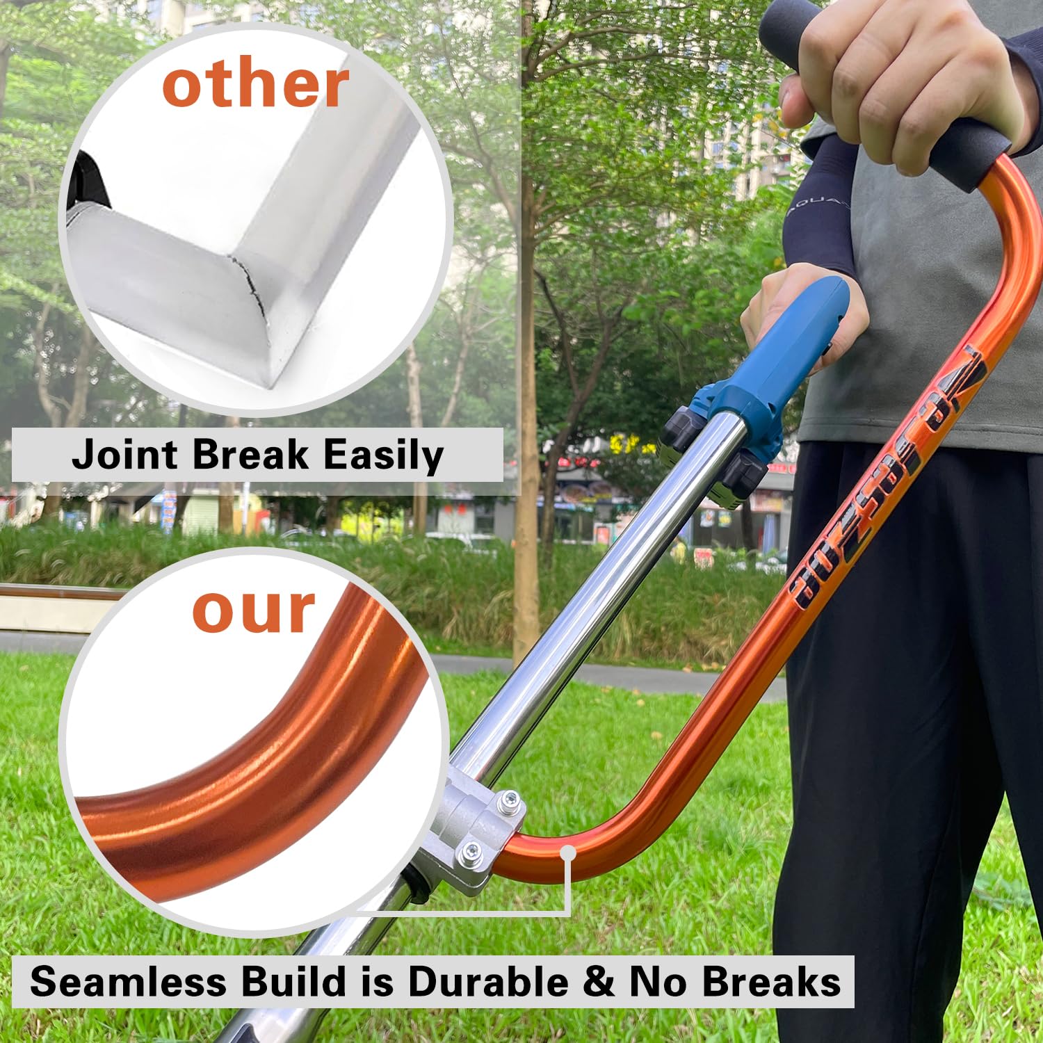 NeJesZoe Mango ergonómico para desbrozadora de hierbas, mango ergonómico para recortadora de césped con abrazadera de soporte para recortadora de cuerdas, cuidado del césped, paisajismo (naranja)