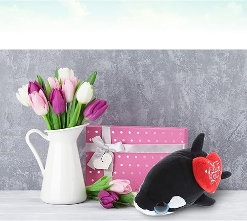 Miniatura 6 de DolliBu I Love You - Ballena asesina de ojos grandes de San Valentín, lindo animal de peluche con corazón rojo y nombre, regalo personalizado para