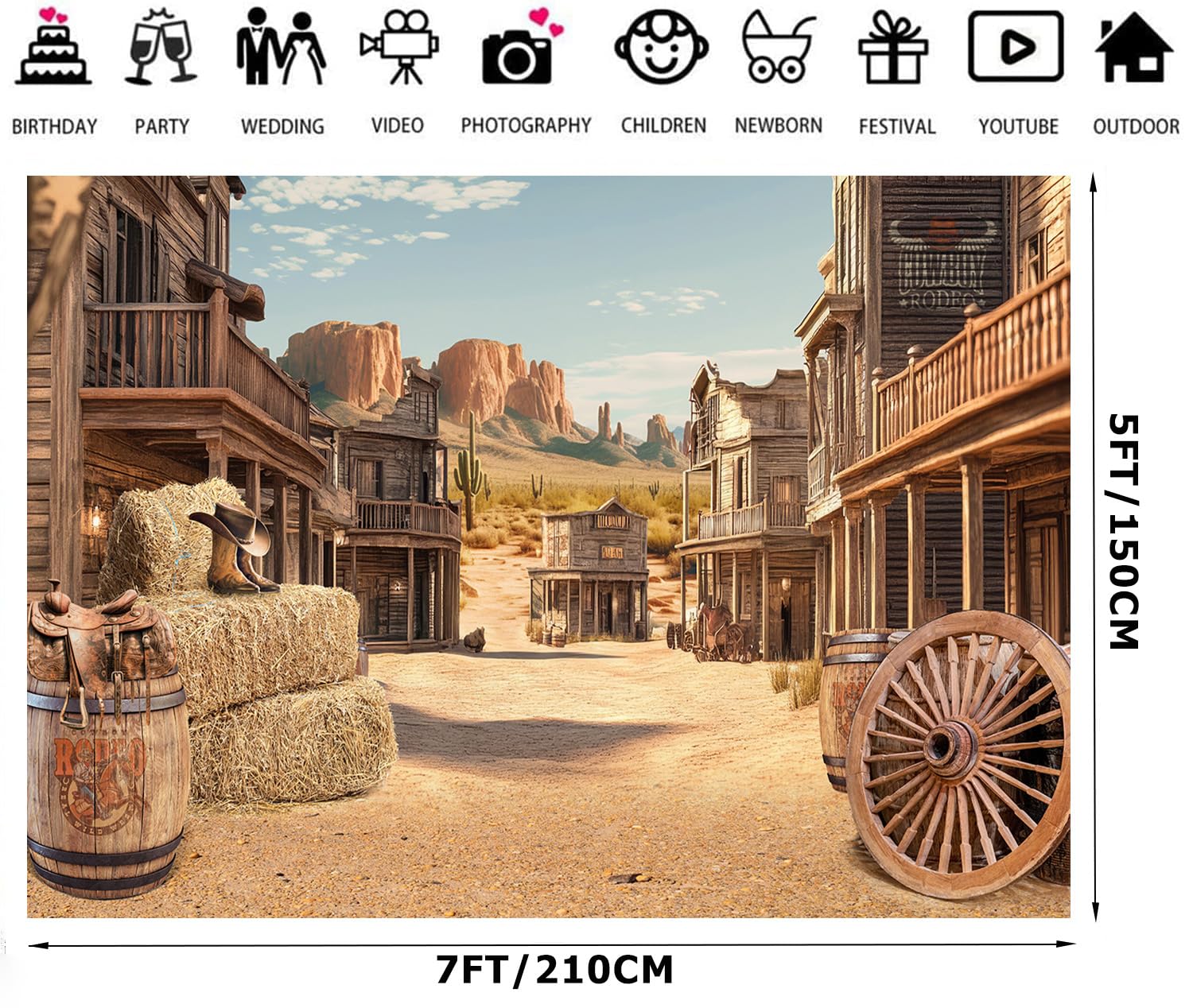 Alltten 7x5ft Western Backdrops for Photoshoot Rodeo Backdrop Country Themed Party Decorations F281