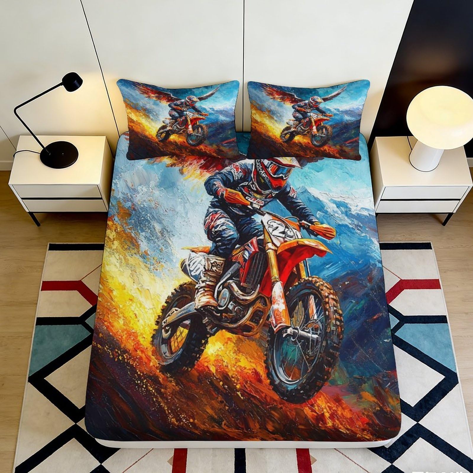 Pnayamiorkfel Style-6 3D Printed Motocross Racing Fitted Sheet Microfiber Soft Breathable Dirt Bike Bed Cover For Bedroom Dorm Decor 90X200x25cm