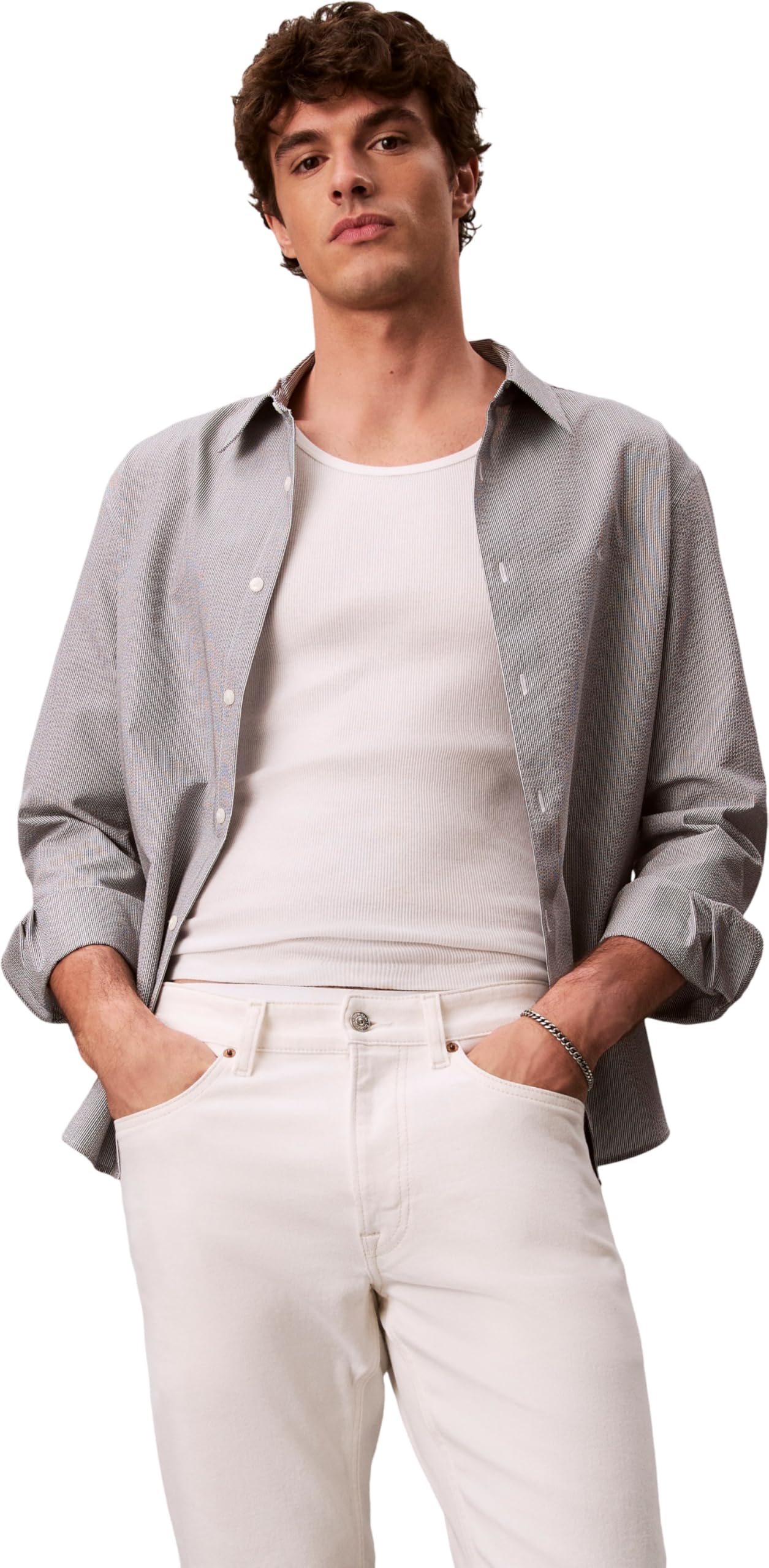 Calvin Klein Men’s Jeans Chalk White Slim Fit, White (Chalk White), 36W/34L