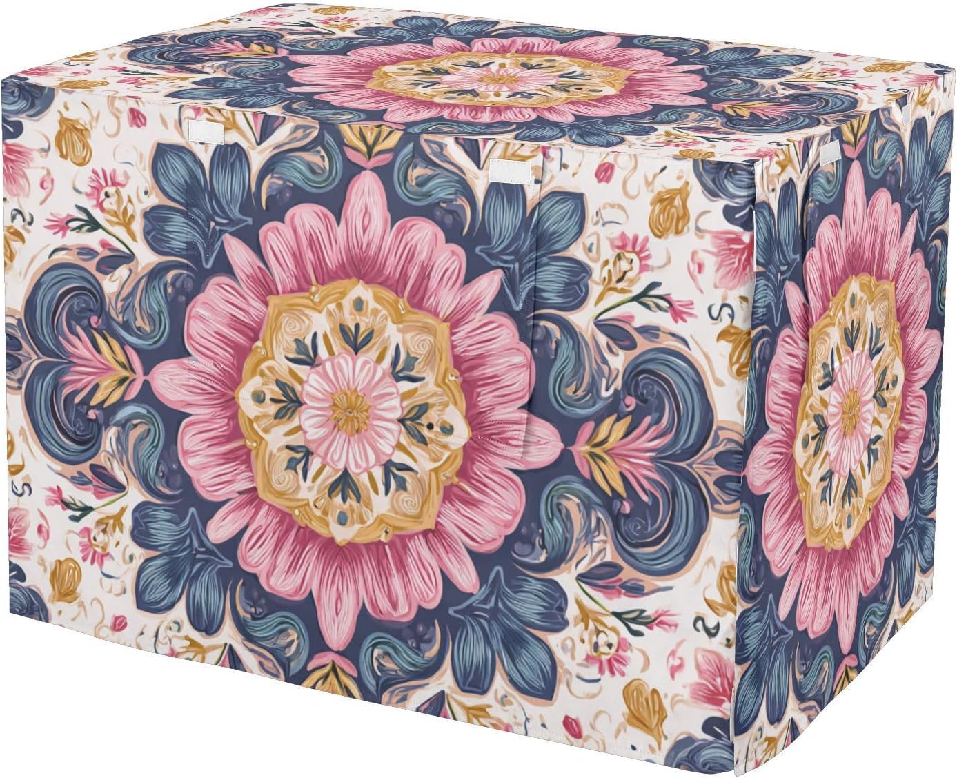 Dog Crate Cover Kennel Cover for Dog Cages Breathable for Wire Cage Indoor Outdoor Boho Mandala Yellow Pink Floral