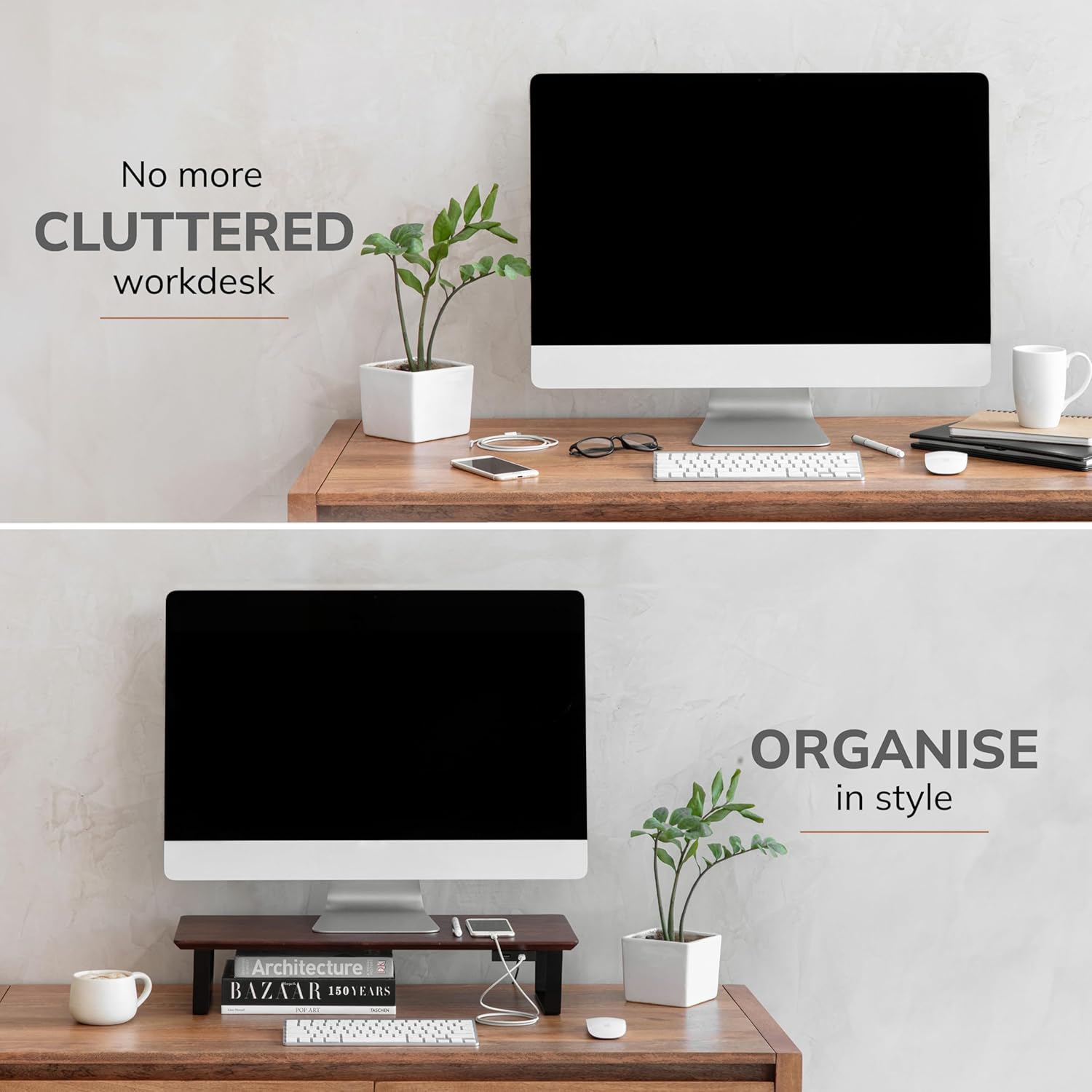 Anji Mountain Monitor Stand - Desktop Organizer & Laptop Riser, Ergonomic Monitor Riser, Space-Saving Monitor Stand for Desk, Durable Construction, Easy Assembly, Ideal for Home & Office,Walnut