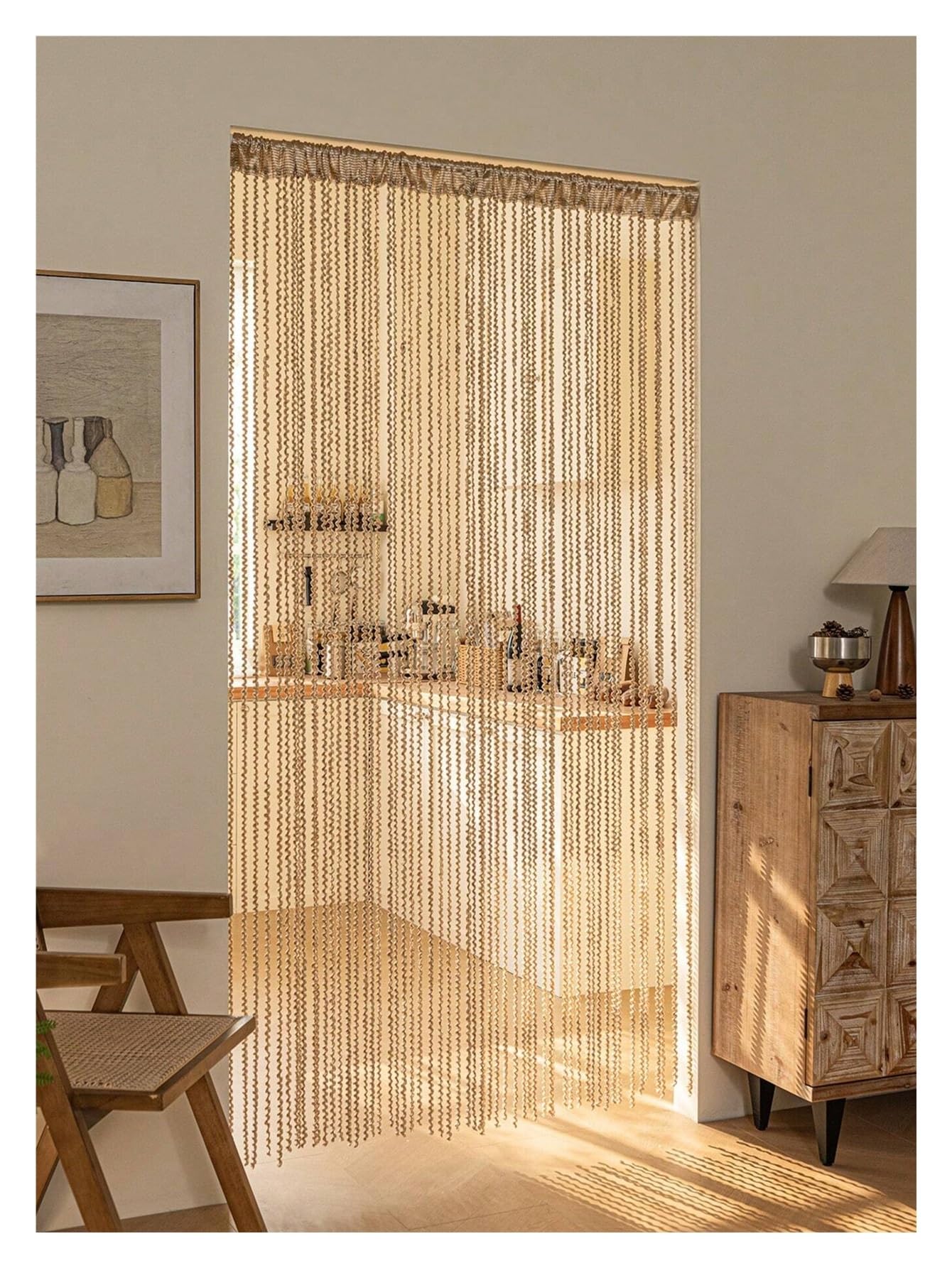 ERHTGUO Twisted String Curtain – Sheer Tassel Room Divider, Home Decor, Wedding Backdrop For Living Bedroom(Champagne)