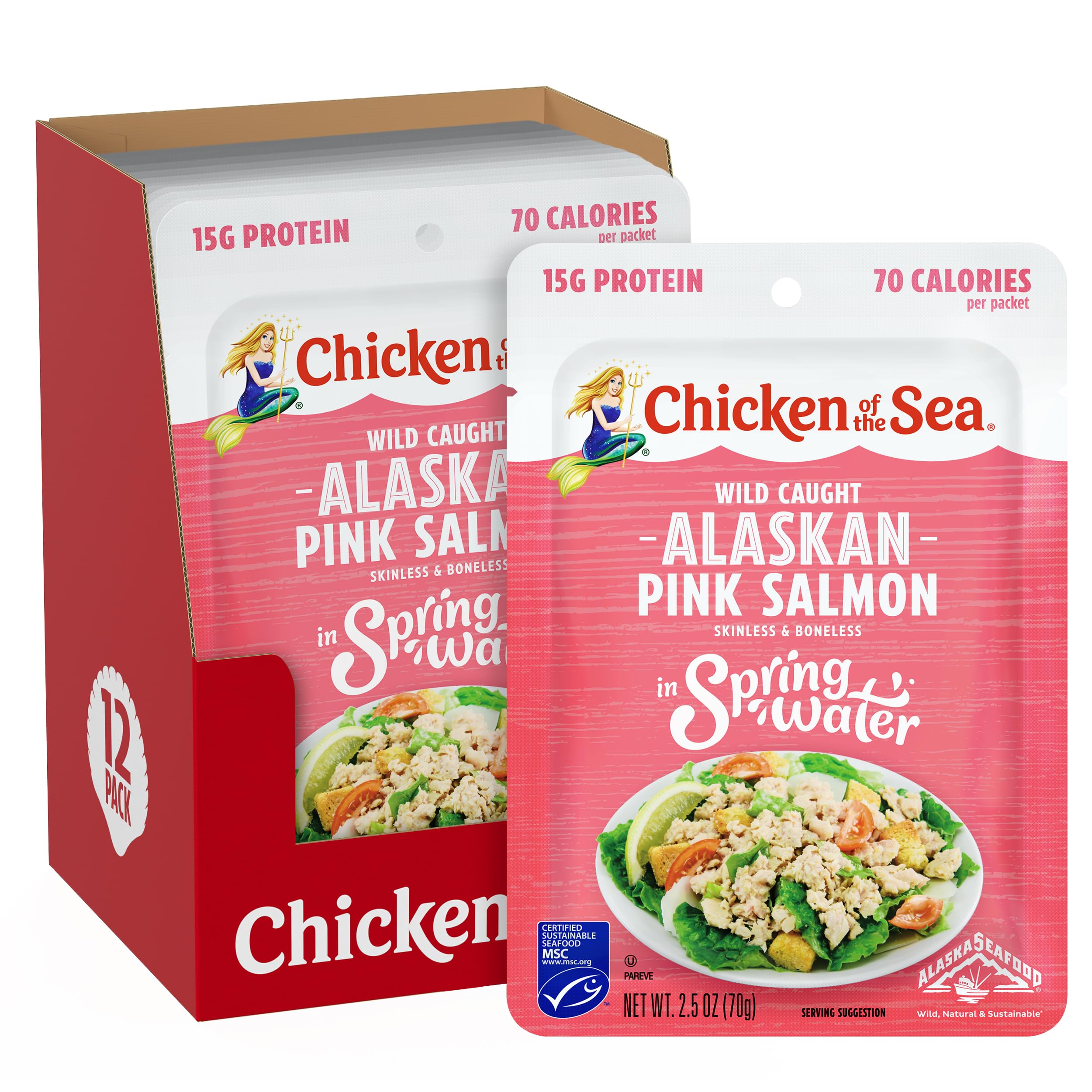 Chicken of the Sea Pink Salmon Skinless and Boneless in Pouch, No Preservatives, Non GMO, 2.5 Ounce (Pack of 12)