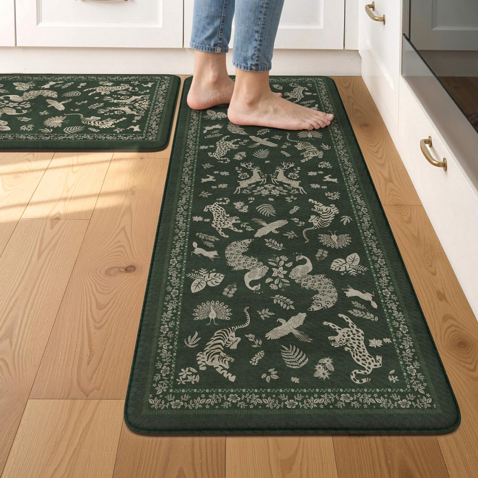 LEEVAN Set di 2 tappetini da cucina anti-fatica per pavimento della cucina, antiscivolo, imbottiti, in memory foam, impermeabili, ergonomici, per bar, ufficio, scrivania, lavanderia