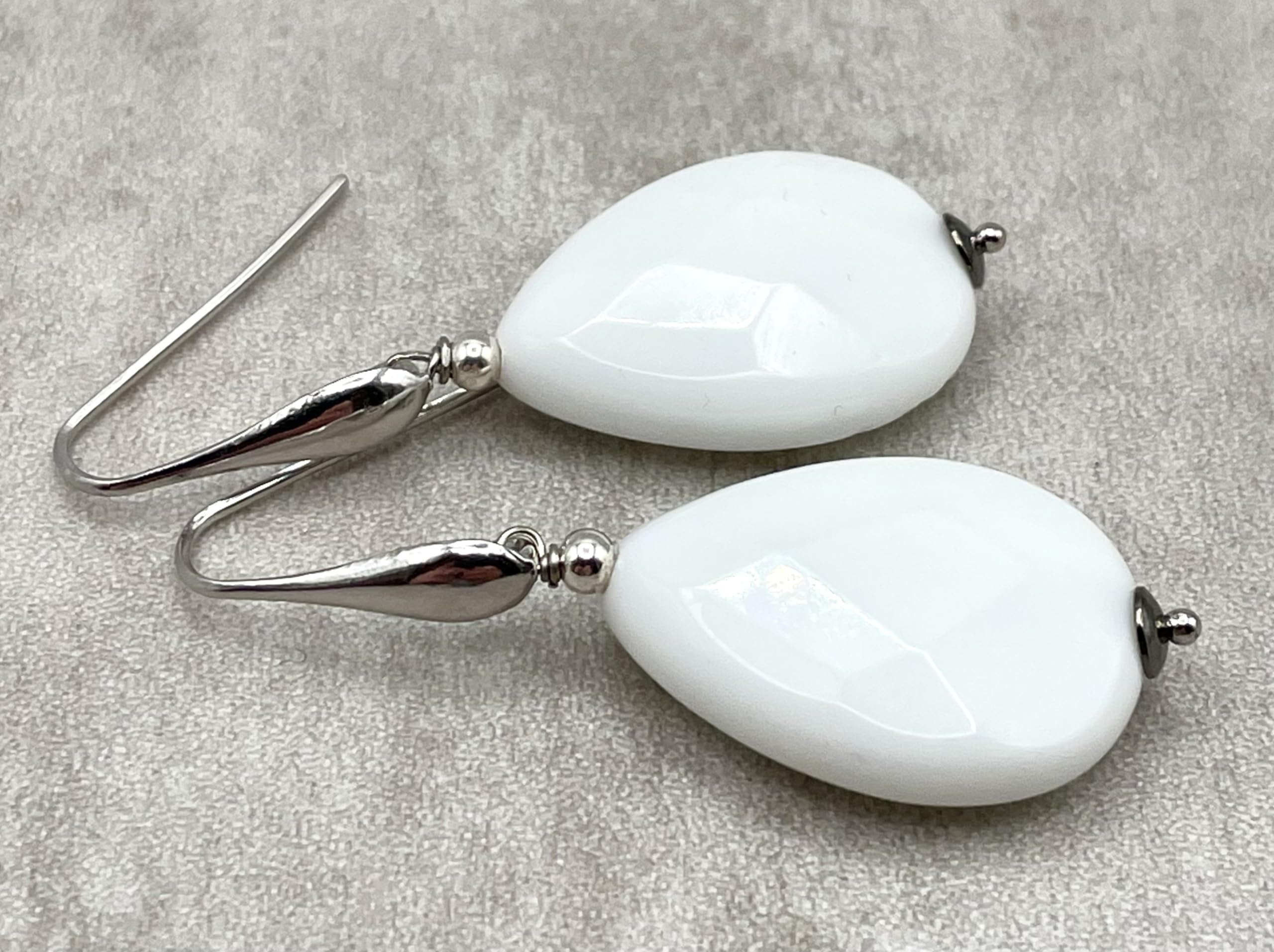 Orecchini con Gocce di Agata Bianca e Argento 925 Italiano, Pendenti Pietre Dure Naturali, Bijoux Made in Italy, Regalo per Lei