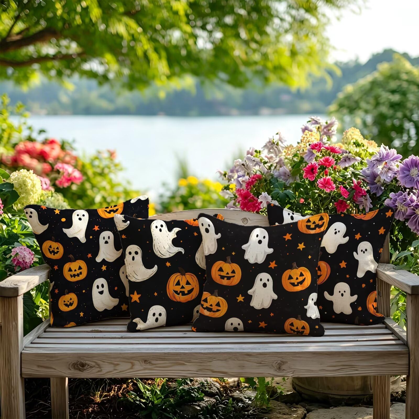Fundas de Cojines Calabaza Juego de 4 Lino Cojines Exterior 45x45cm GJ-96