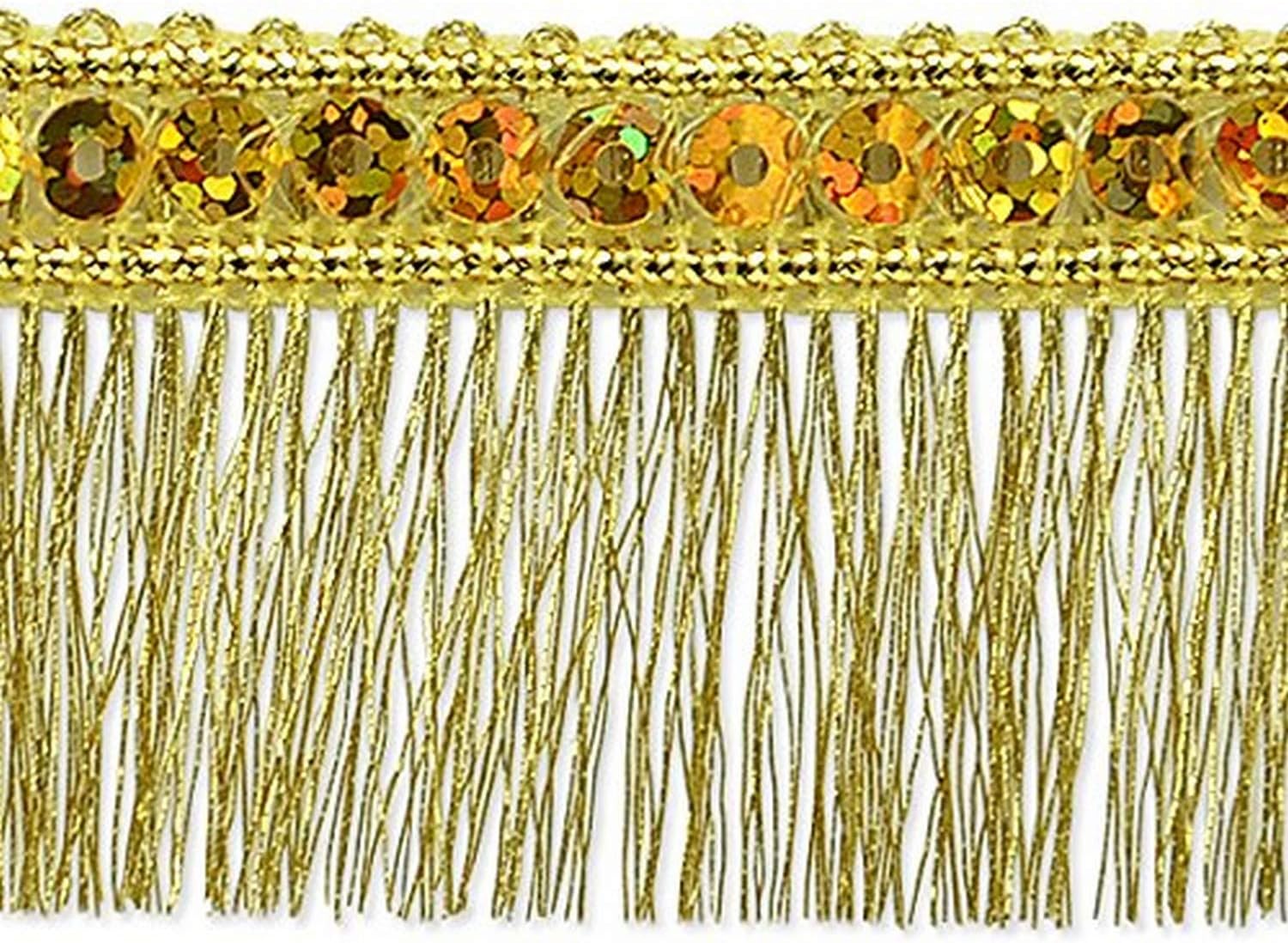Trims By The Yard Esther Sequin Metallic Fringe Trim, 1 1/4" Versatile Sequins for Crafts, Durable Sequin Trim for Holiday Fashions, Costumes, Home or Party Decorations, 10-Yard Cut, Gold