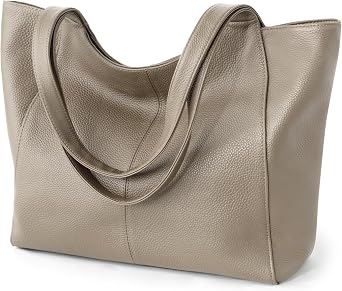 befen Soft Genuine Leather Tote Bag for Women, Slouchy Casual Zipper Work Tote Shoulder Bags Travel Purse with Cup Holder