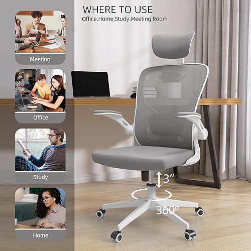 Miniatura 5 de Silla de oficina ergonómica, silla de oficina de malla de 350 libras con soporte lumbar, cómoda silla de escritorio con ruedas, silla grande y alta