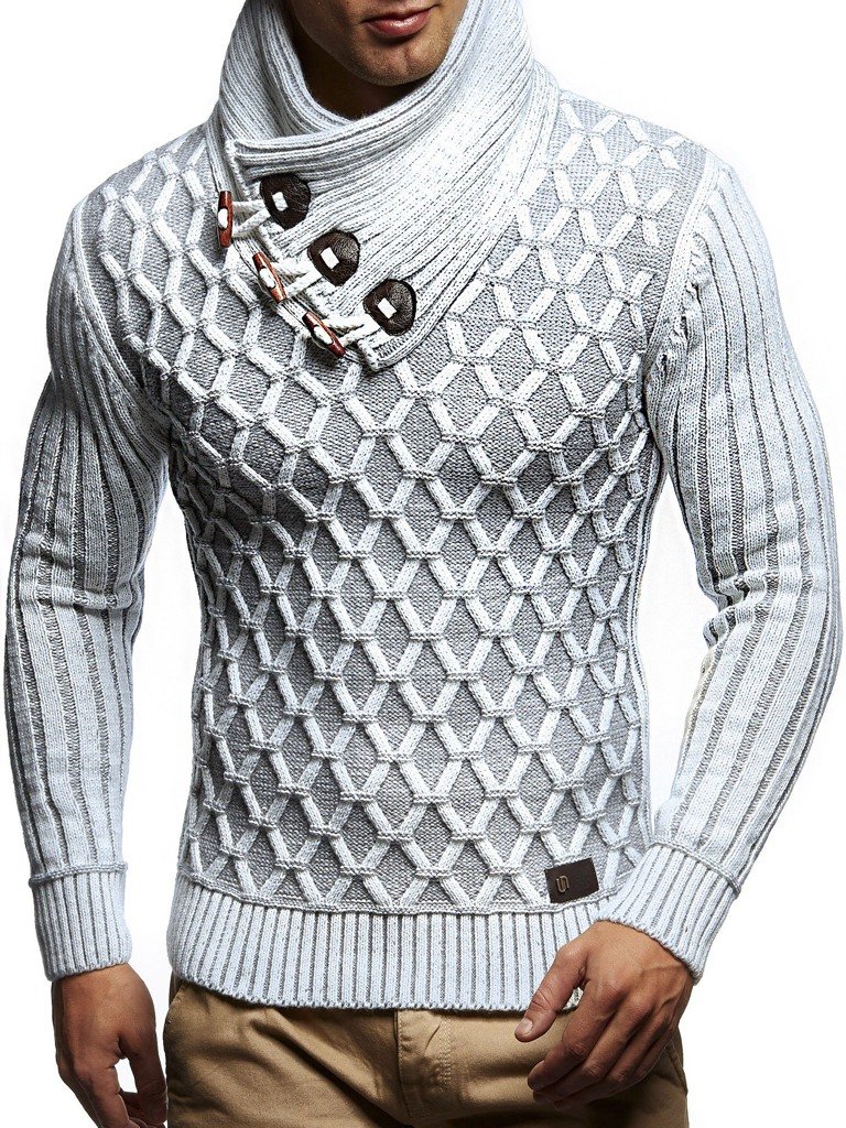 Leif Nelson Herren Strick-Pullover Schalkragen Slim Fit Winter Sommer Moderner Männer schwarzer Pulli T-Shirt Langarm mit Kragen Herren Hoodie-Wollpullover LN5385