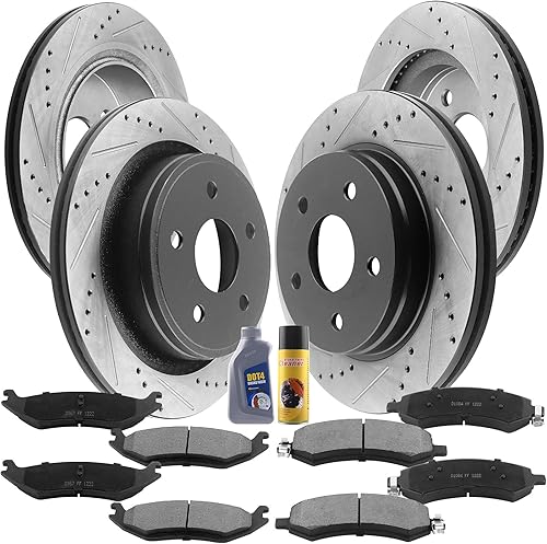 Kit de pastillas de freno y rotores delanteros y traseros para Dodge Ram 1500 Durango, Chrysler Aspen Rotor de freno de disco perforado y ranurado y