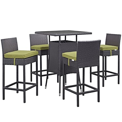 Convene Wicker Rattan 5-Piece Outdoor Patio Pub Bistro Set in