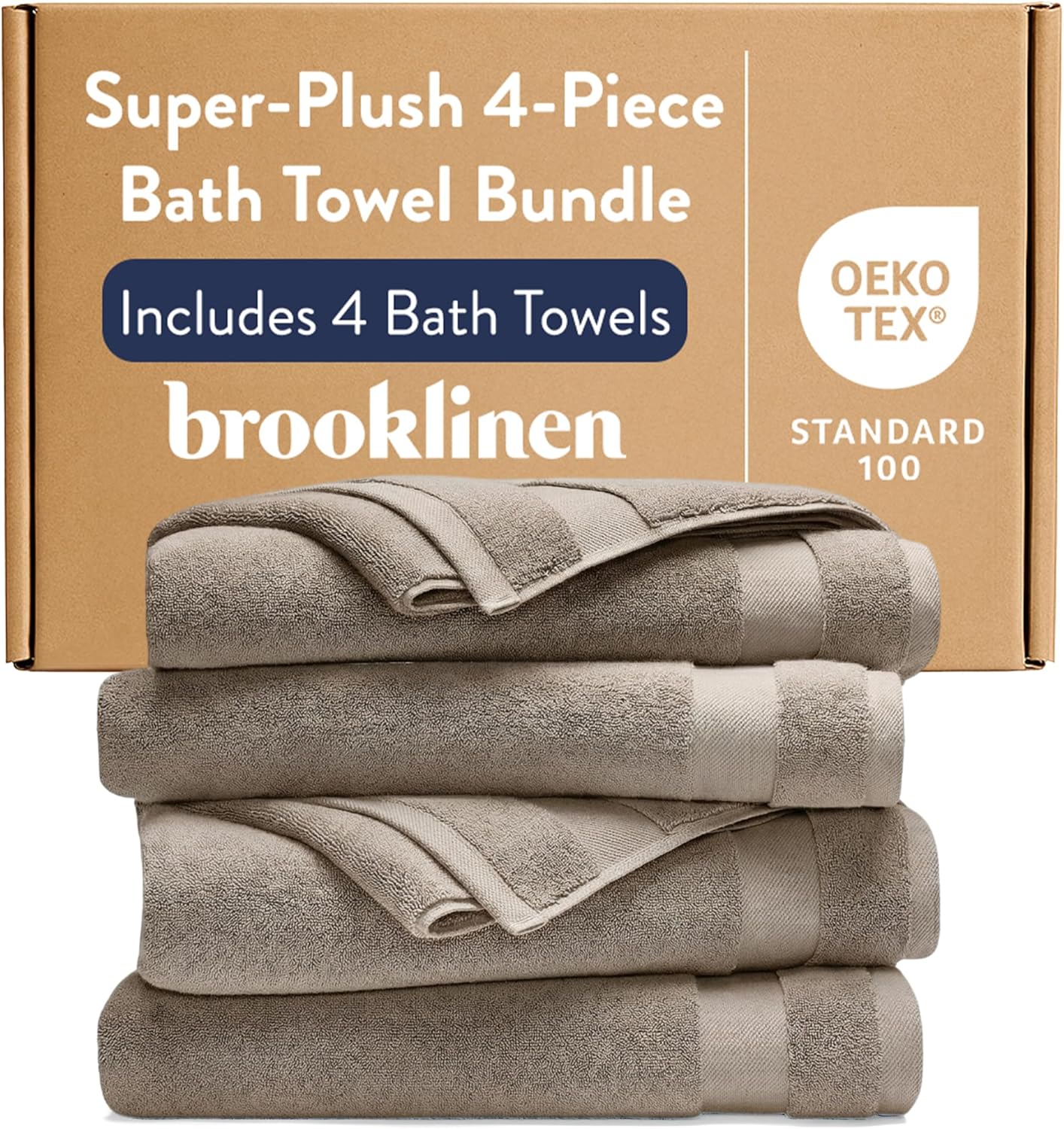 Brooklinen Super-Plush Turkish Cotton Bath Towels - Set of 4 - Cotton, 820 GSM, Highly Absorbent, Machine Washable, Perfect for Home & Bathroom (30" x 58", Driftwood)