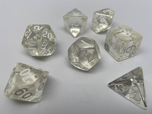 Miniatura 2 de Juego de dados poliédricos translúcidos, juego de 7 piezas con una fuente D20, D12, D10, D8, D6, D4 y D00 (transparente translúcido con fuente