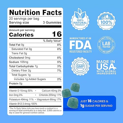 Miniatura 2 de Day One Electrogummies - 60 gomitas de electrolitos con sabor a frambuesa azul para hidratación y recuperación, repletas de electrolitos esenciales,