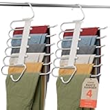 Campior Space Saving Pants Hangers 4 Pack, 6 Layer Jeans Hangers and Closet Organizer for Jeans, Scarves, & Skirts, Multi-Layer Hanger with Anti-Slip Stopper, Heavy-Duty S-Type Stainless Steel, White