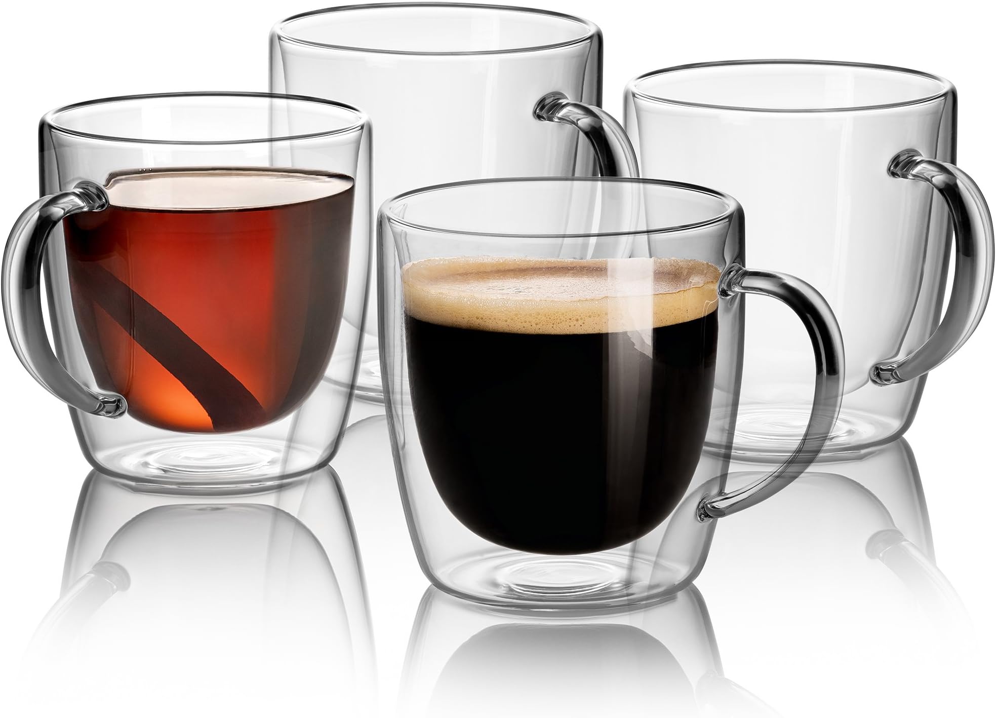 Glass coffee cup - 400 ML double walled glass mugs espresso coffee cups. Dishwasher. Microwave, freezer with NO RISK - Gift set of 4 Hand Blown - Jecobi